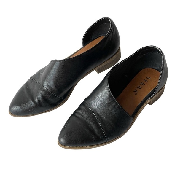 Serra Shoes - SERRA Womens Black Leather Flats Loafer Cut Out Boots Slip On Comfort Shoes, 9
